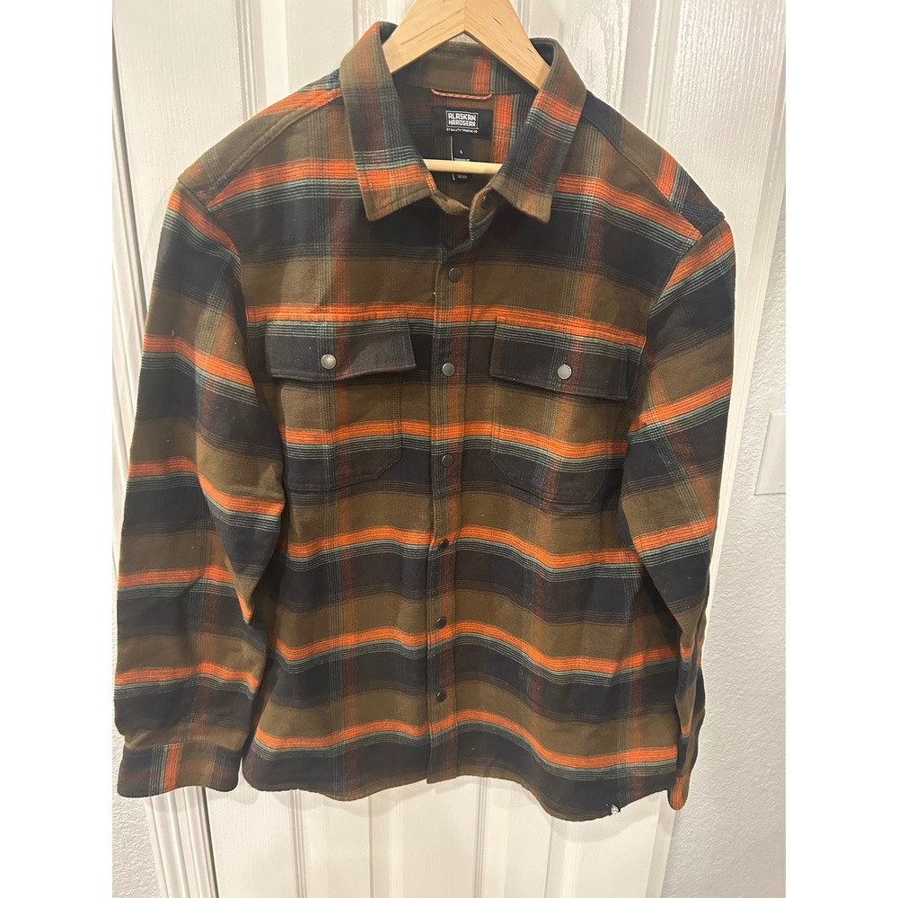 Alaskan Hardgear Duluth Trading Co‎ Mens Plaid Flannel Shirt Orange Brown Large